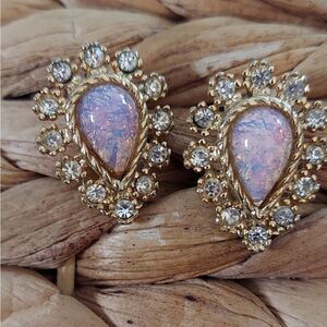 Vintage Similated Opal Earrings Clipon